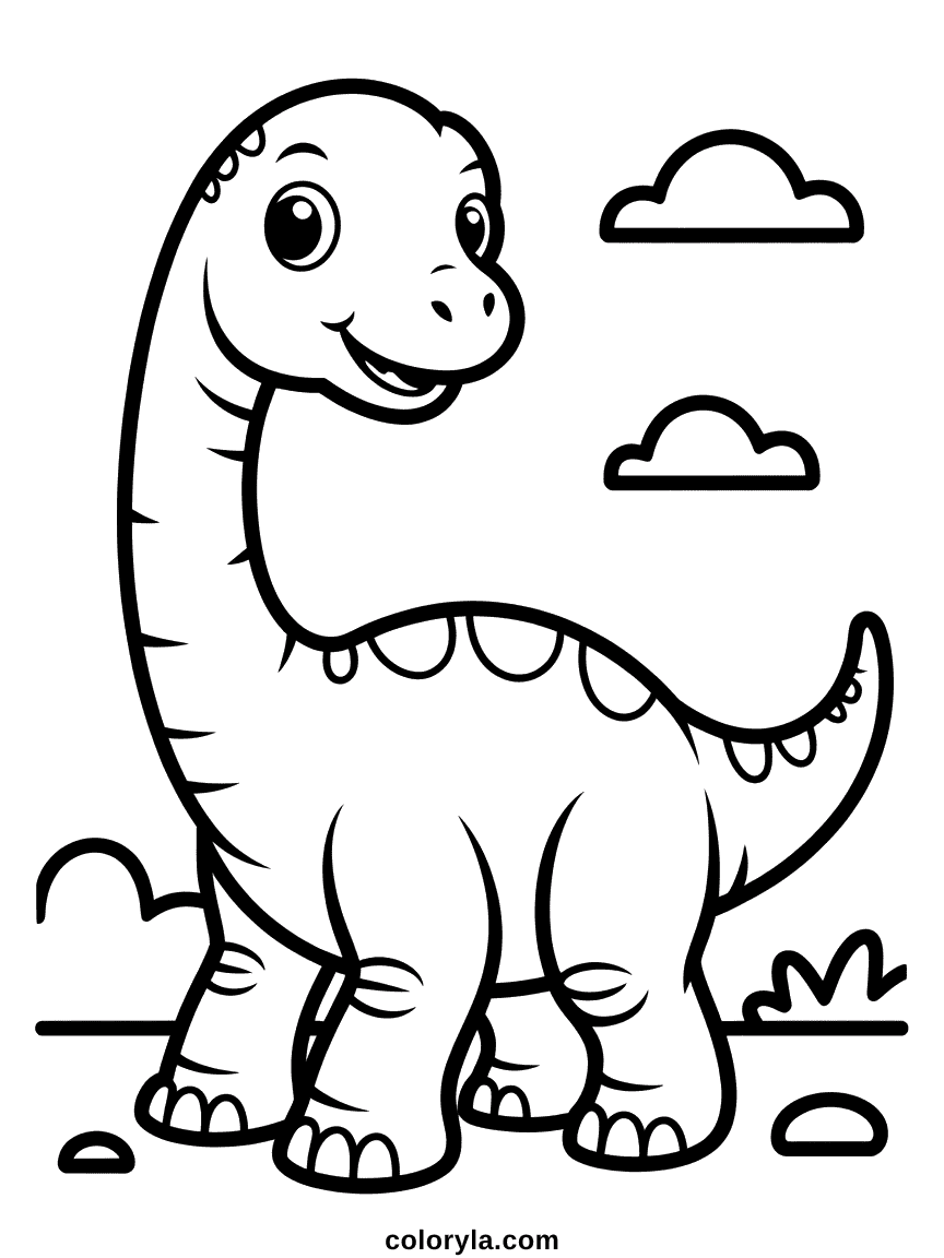 A baby brachiosaurus stretching its long neck upward with a gentle expression.