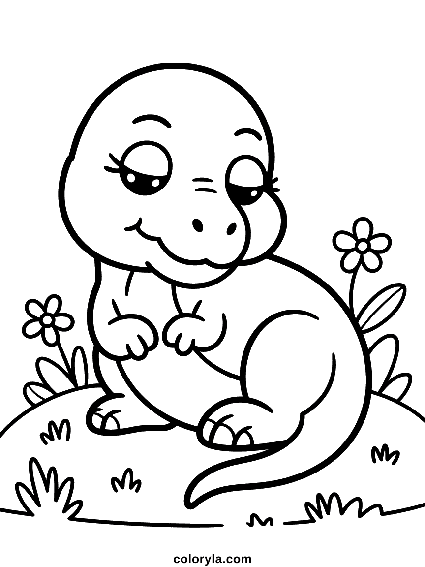 Un bébé T-Rex lové dans le sommeil avec ses petits bras repliés et les yeux doucement fermés.