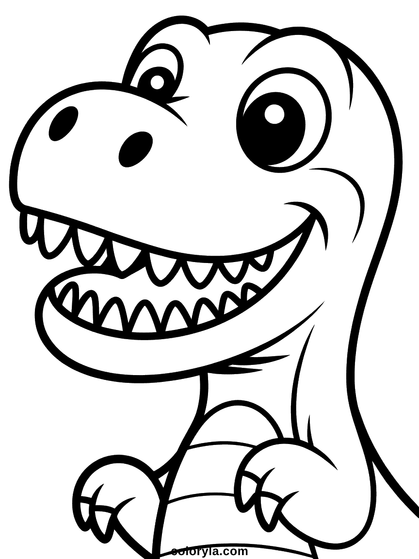 Dinosaur with Sharp Teeth Coloring Page A carnivore dinosaur with its jaws wide open showing rows of large, sharp, menacing teeth.