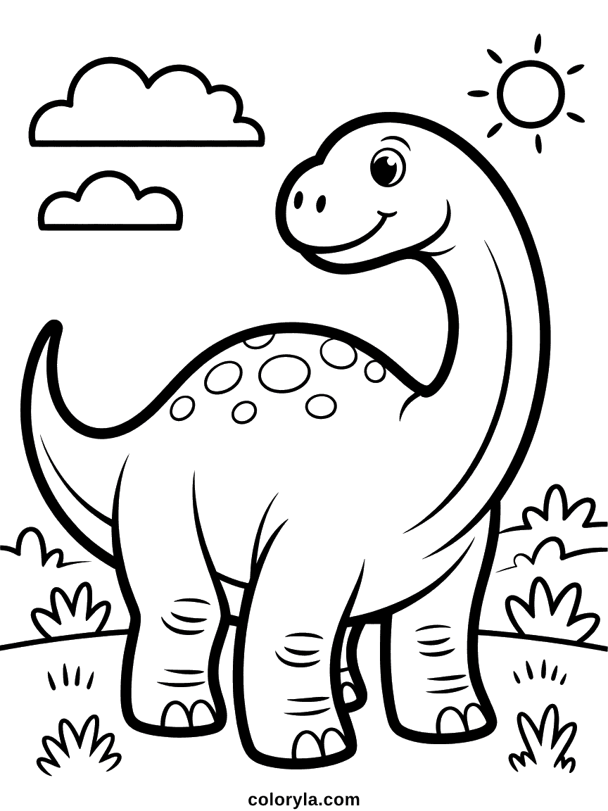 Un immense dinosaure au long cou serein se tenant calmement parmi de grands arbres avec une expression paisible.