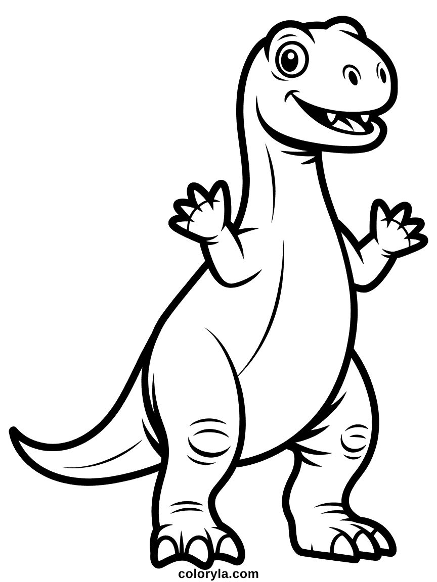Iguanodon Standing Up Coloring Page An iguanodon standing tall on its hind legs, showing its distinctive body shape and thumb spikes.