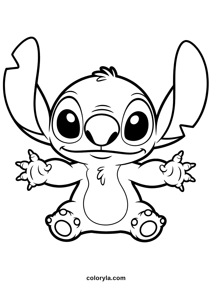Minuscule version bébé de l'alien bleu Stitch avec des yeux surdimensionnés et un sourire innocent et doux.