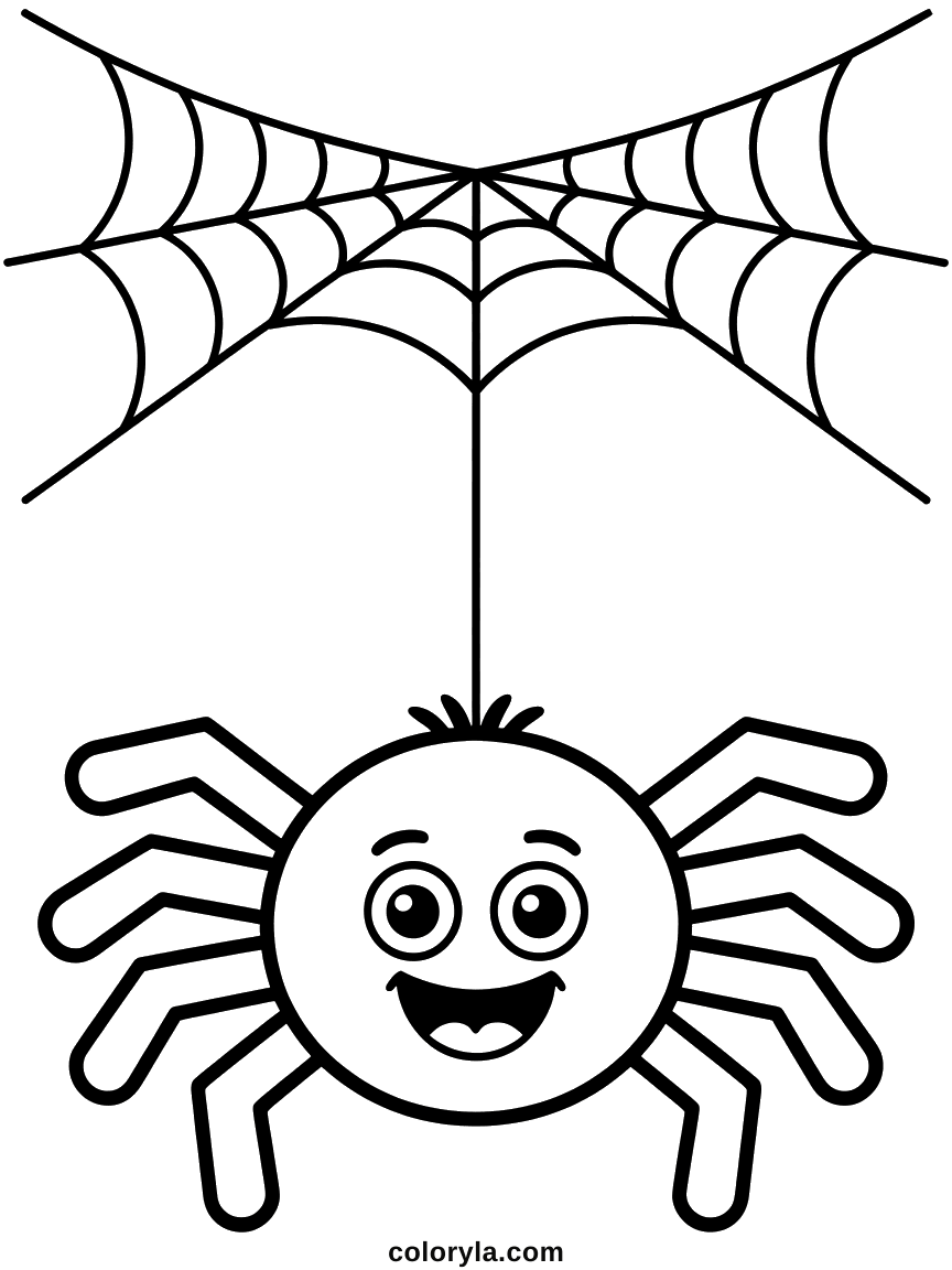 Eight thick legs to fill and a web of fine threads to leave alone, a Halloween coloring page to print.
