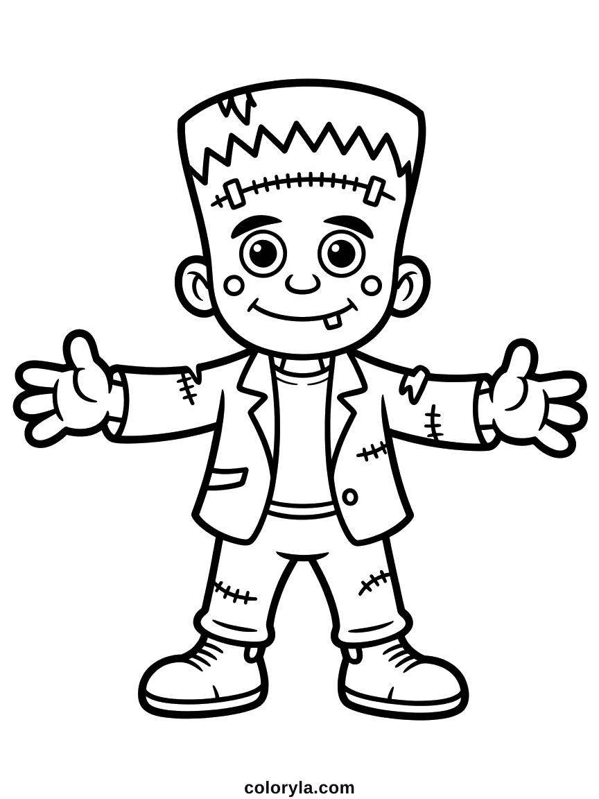 Bolts at the neck and stitching all over. A free Frankenstein Halloween coloring page to print on A4.