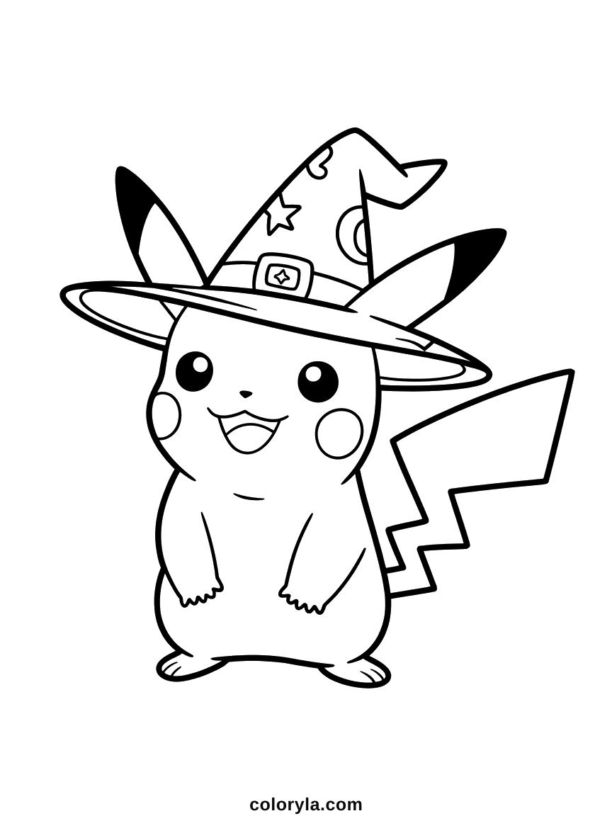 A witch hat with two ears going straight through the crown, an easy free Halloween coloring page on A4.