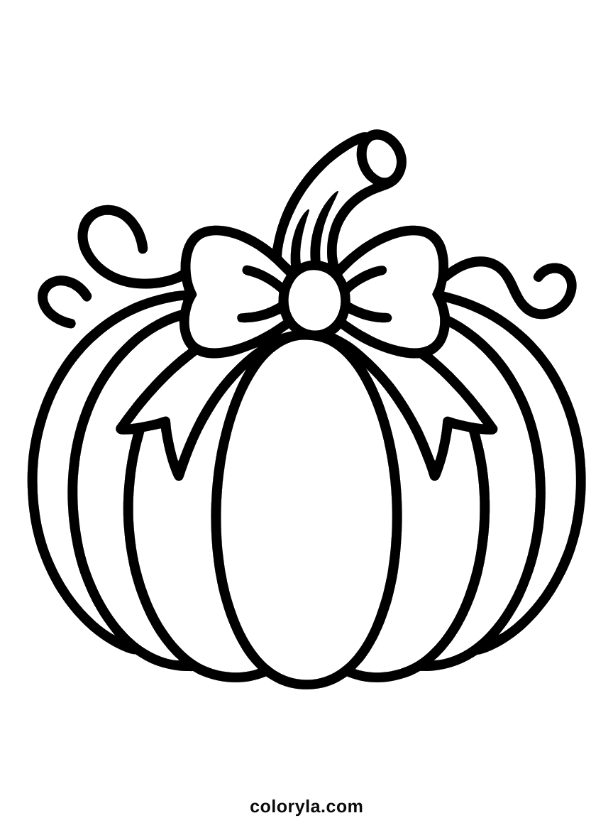 One pumpkin with a single bow on top and nothing else, a simple free Halloween coloring page on A4 paper.
