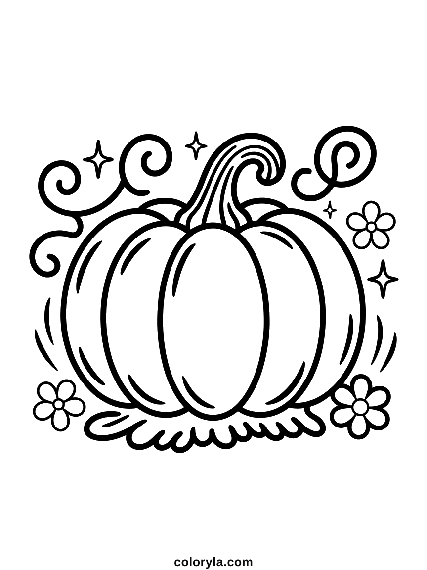 A pumpkin covered in vintage flourishes in a finer line, a free Halloween coloring page for adults on A4.