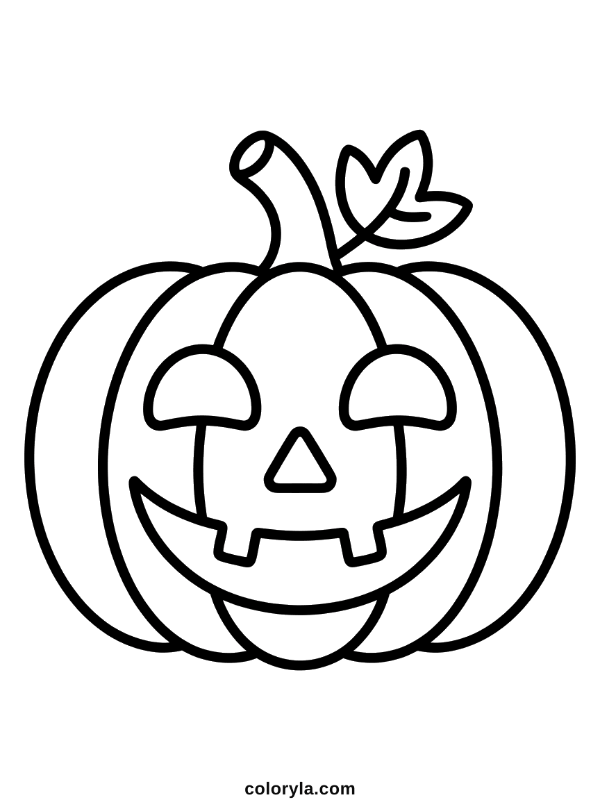 One big jack-o'-lantern drawn in thick lines, a simple free Halloween coloring page for toddlers on A4.