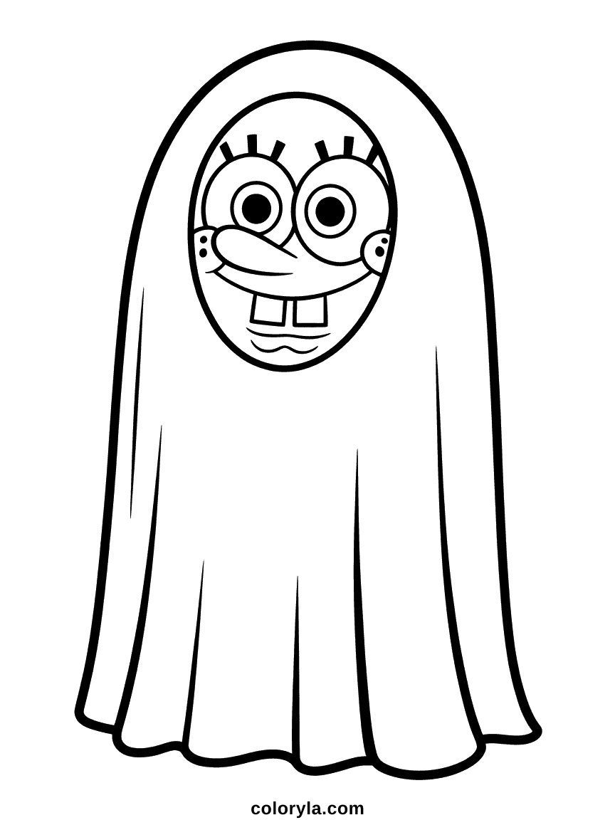Four fifths of the page is ghost sheet, nearly all of it blank. An easy free Halloween coloring page on A4.