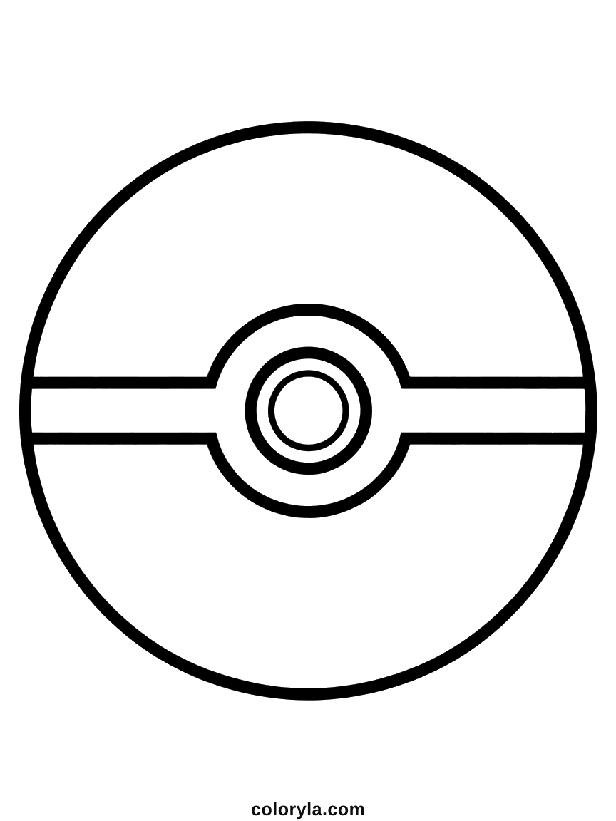 One large ball split by a central band with a round button at the middle, an easy Pokemon coloring page free in A4.