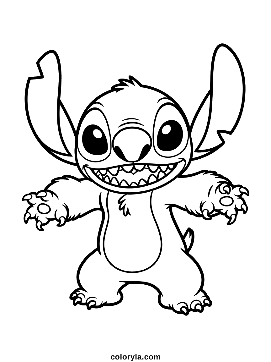 Mit zottigem Fell an den Armen zeigt das Stitch Ausmalbild, einfach zum Ausdrucken, einen Werwolf mit Krallen.